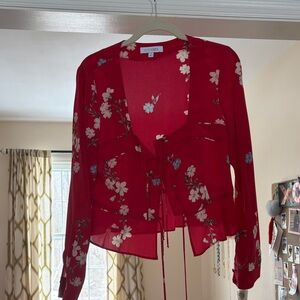 Red Floral Tie-Front Blouse